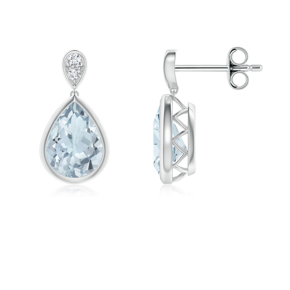 8x6mm A Bezel-Set Aquamarine Teardrop Earrings with Diamond in S999 Silver 