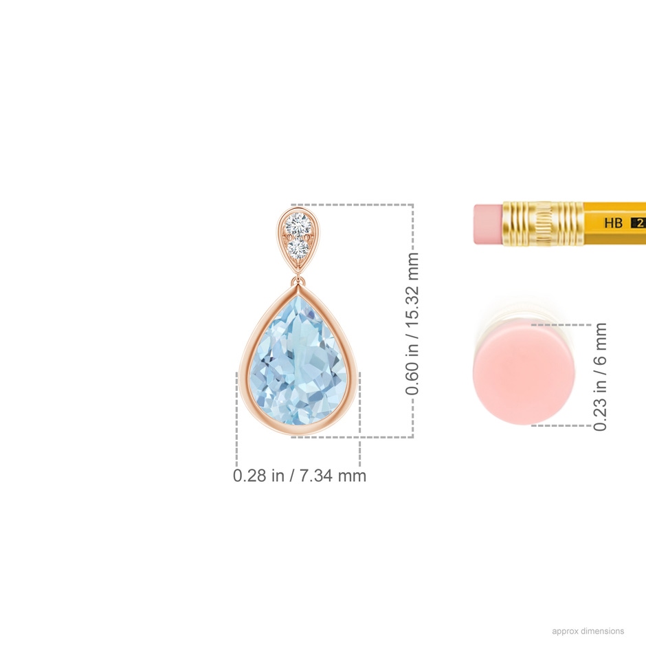 8x6mm AA Bezel-Set Aquamarine Teardrop Earrings with Diamond in Rose Gold ruler