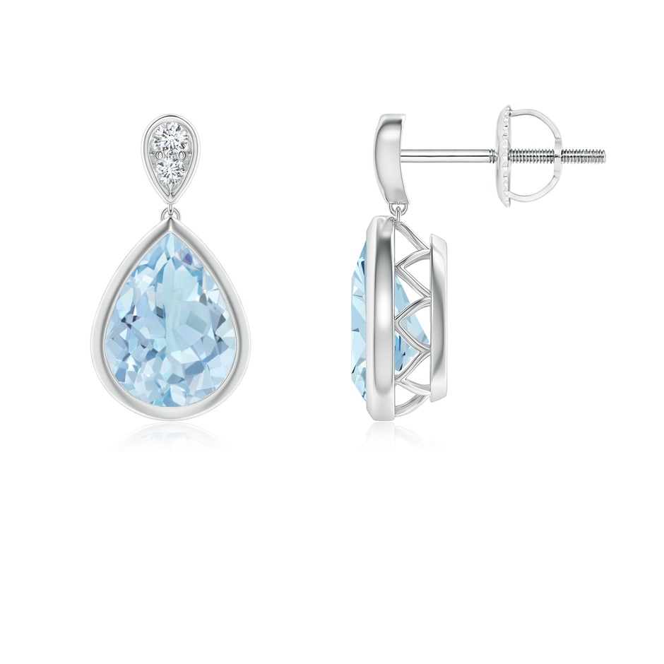 8x6mm AA Bezel-Set Aquamarine Teardrop Earrings with Diamond in White Gold 