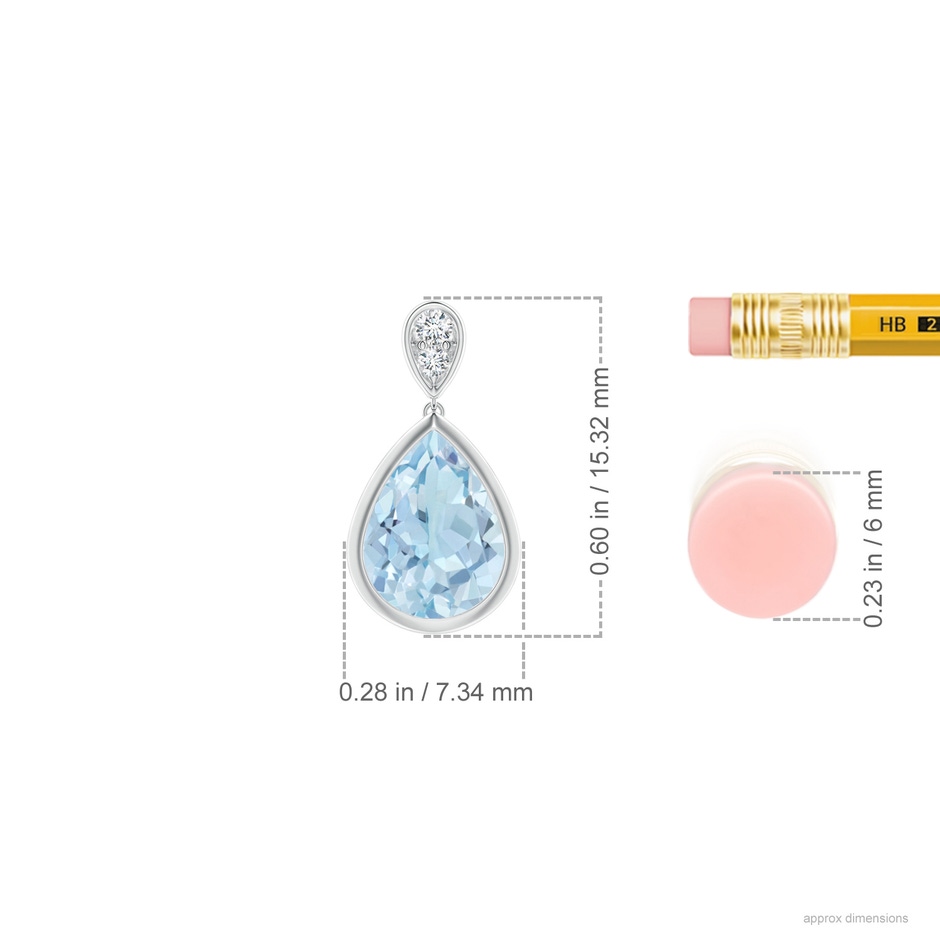 8x6mm AA Bezel-Set Aquamarine Teardrop Earrings with Diamond in White Gold ruler