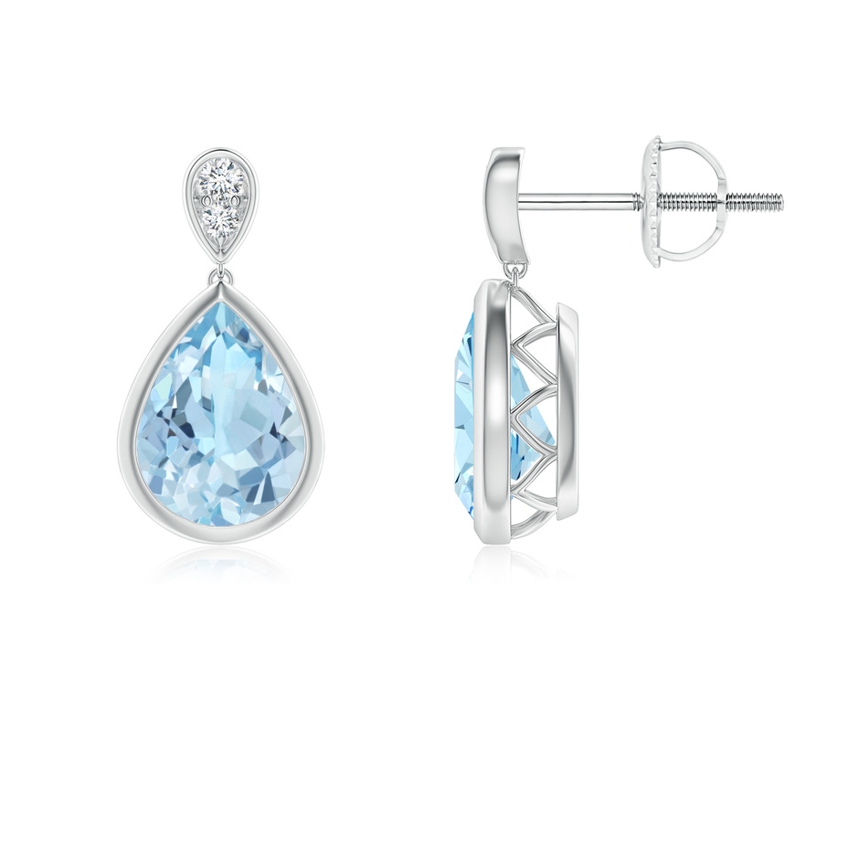 8x6mm AAA Bezel-Set Aquamarine Teardrop Earrings with Diamond in P950 Platinum 