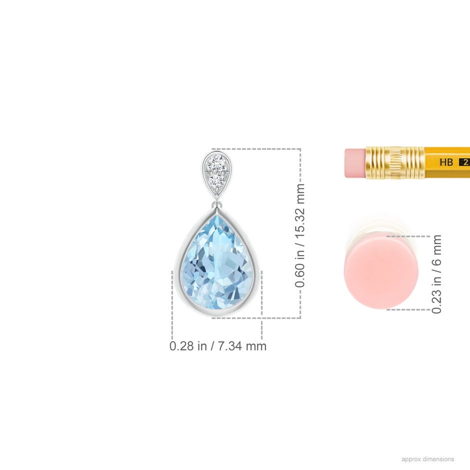 8x6mm AAA Bezel-Set Aquamarine Teardrop Earrings with Diamond in S999 Silver ruler