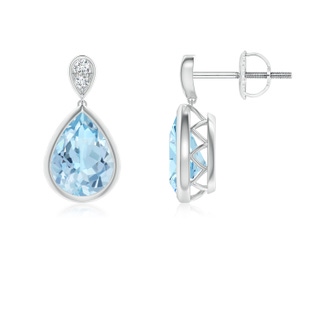 8x6mm AAA Bezel-Set Aquamarine Teardrop Earrings with Diamond in White Gold