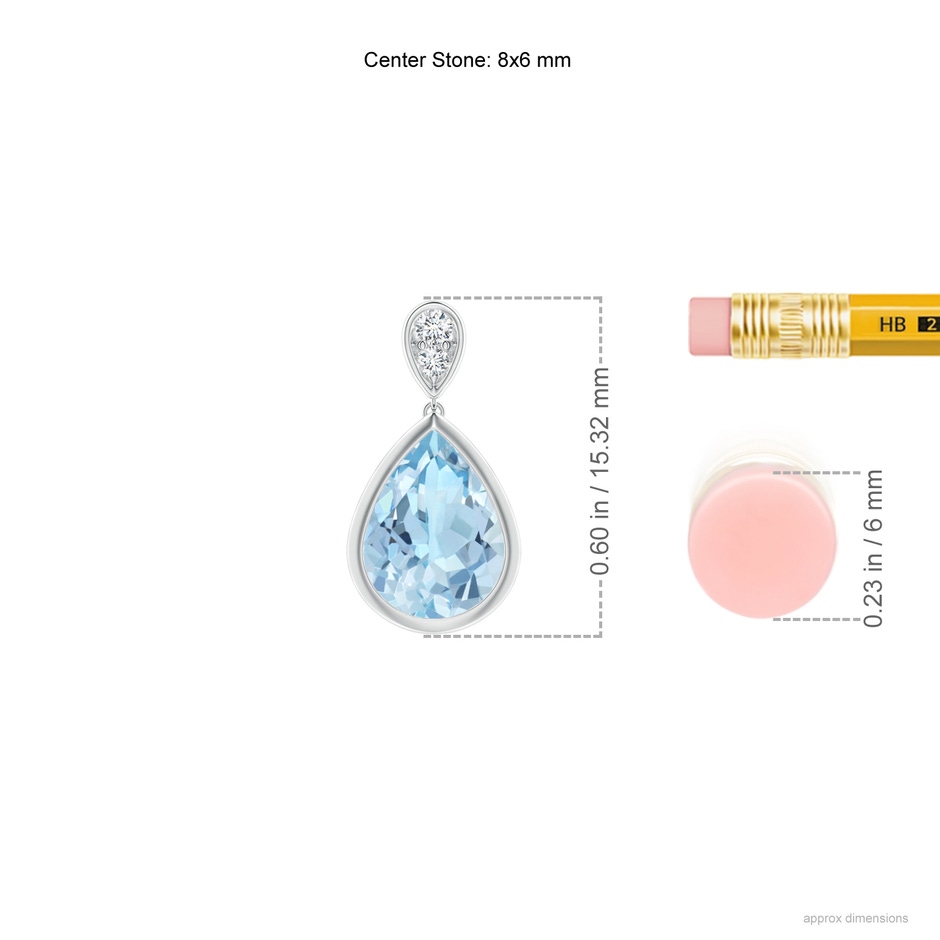 8x6mm AAA Bezel-Set Aquamarine Teardrop Earrings with Diamond in White Gold ruler