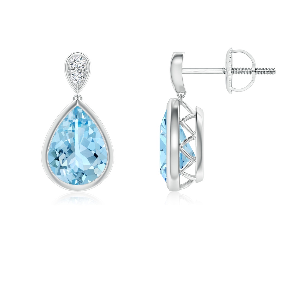 8x6mm AAAA Bezel-Set Aquamarine Teardrop Earrings with Diamond in P950 Platinum