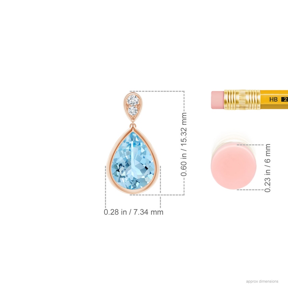 8x6mm AAAA Bezel-Set Aquamarine Teardrop Earrings with Diamond in Rose Gold ruler
