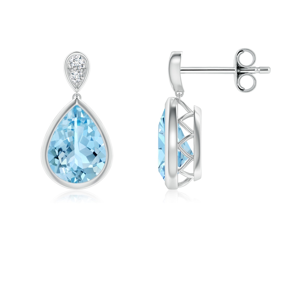 8x6mm AAAA Bezel-Set Aquamarine Teardrop Earrings with Diamond in S999 Silver