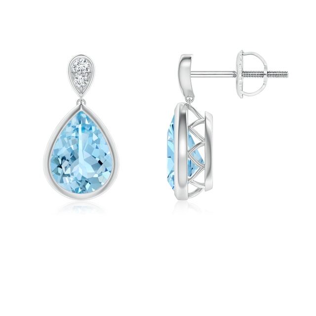 Heart Shaped Aquamarine Ribbon Earrings with Diamond | Angara