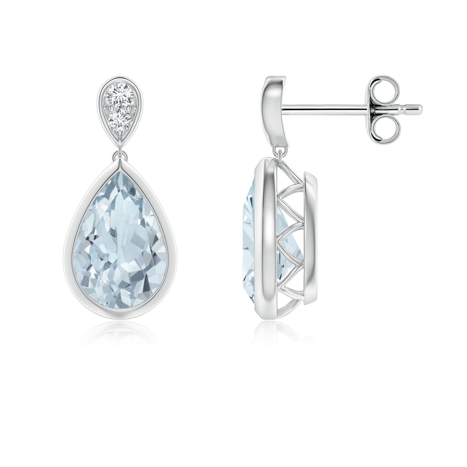 9x6mm A Bezel-Set Aquamarine Teardrop Earrings with Diamond in S999 Silver 