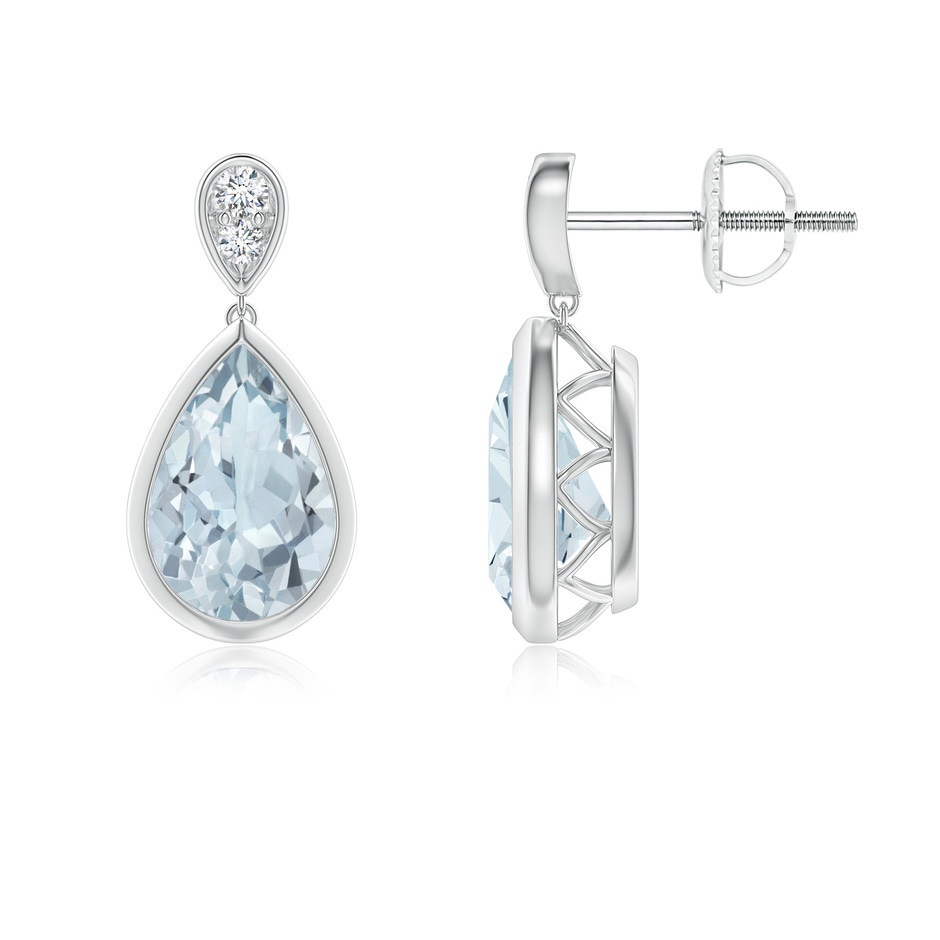 9x6mm A Bezel-Set Aquamarine Teardrop Earrings with Diamond in White Gold 