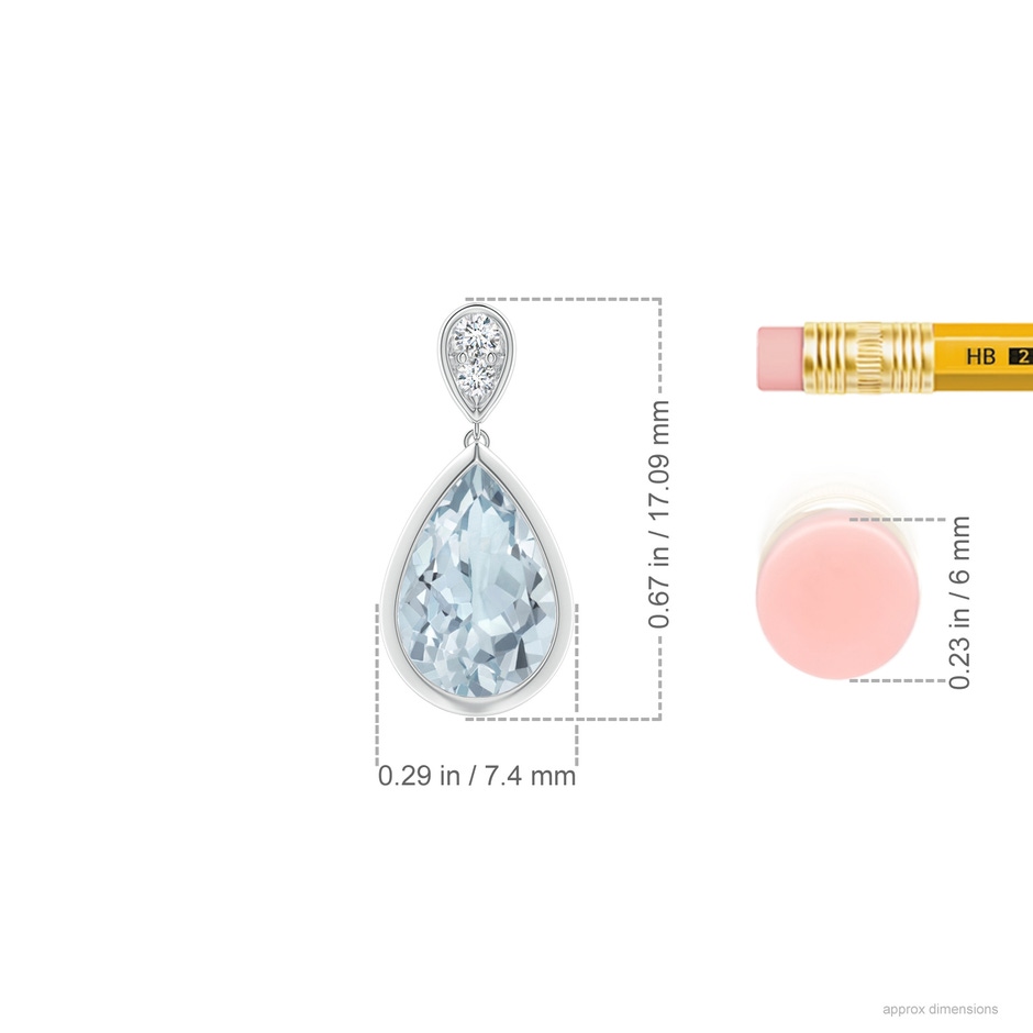 9x6mm A Bezel-Set Aquamarine Teardrop Earrings with Diamond in White Gold ruler
