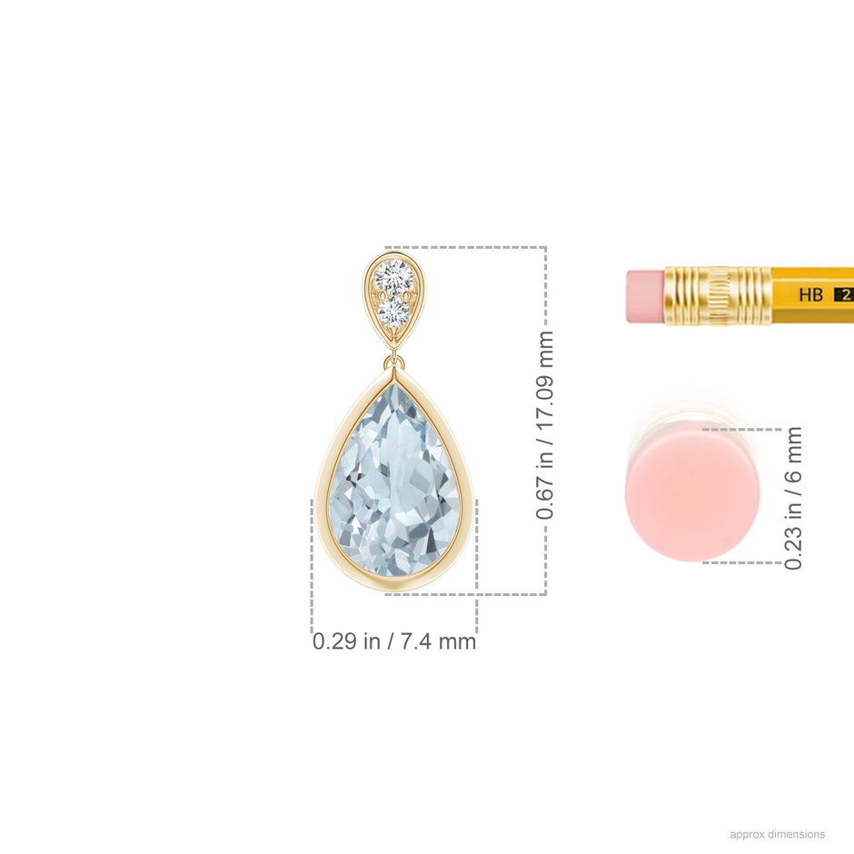 9x6mm A Bezel-Set Aquamarine Teardrop Earrings with Diamond in Yellow Gold ruler