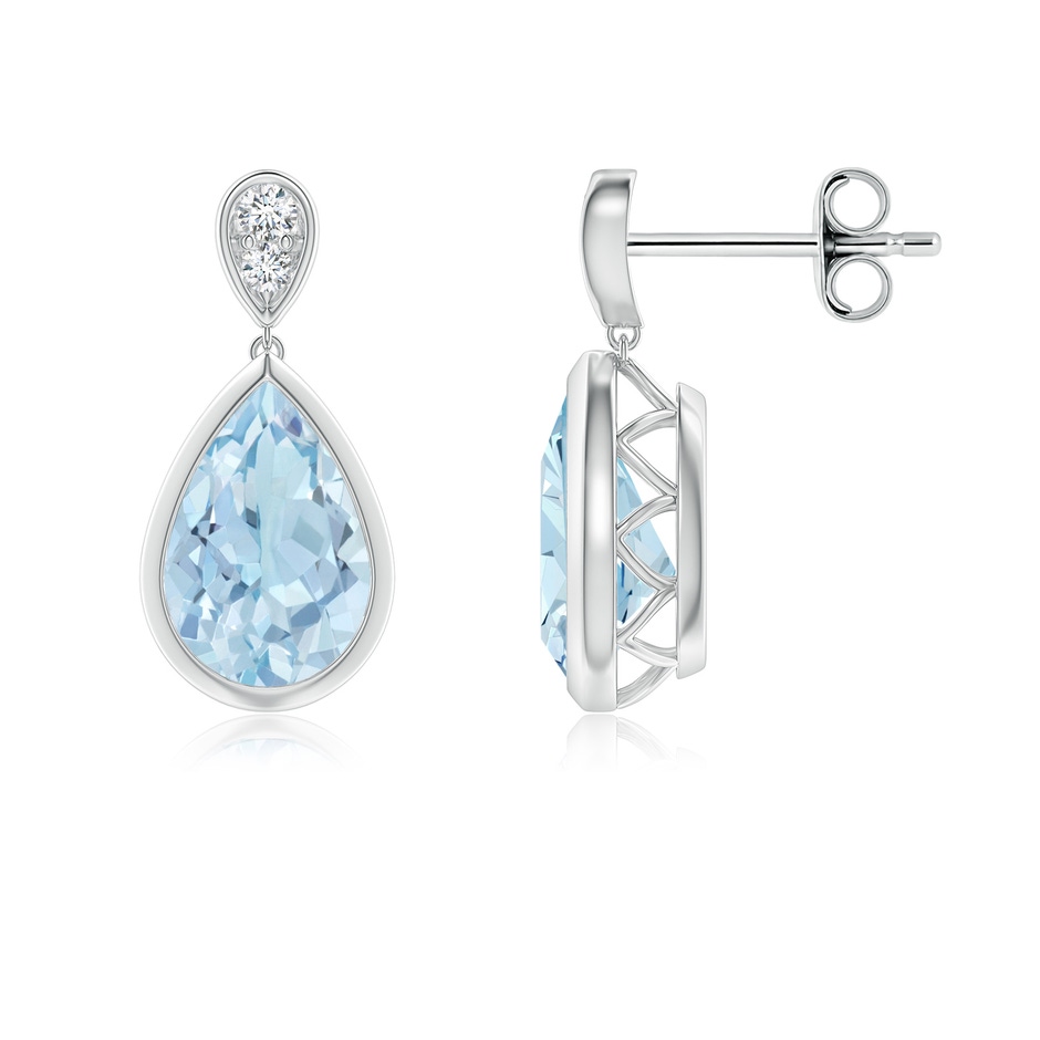 9x6mm AA Bezel-Set Aquamarine Teardrop Earrings with Diamond in S999 Silver 