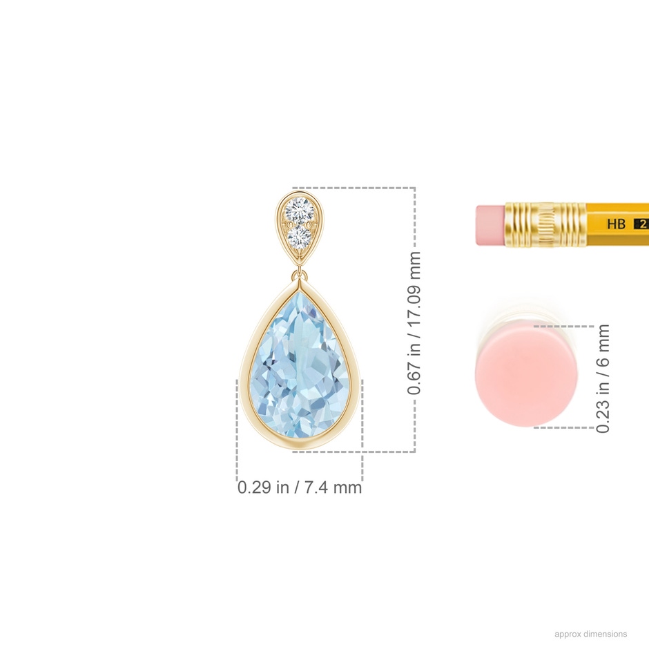 9x6mm AA Bezel-Set Aquamarine Teardrop Earrings with Diamond in Yellow Gold ruler