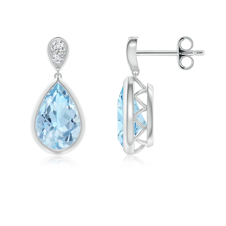 9x6mm AAA Bezel-Set Aquamarine Teardrop Earrings with Diamond in S999 Silver 