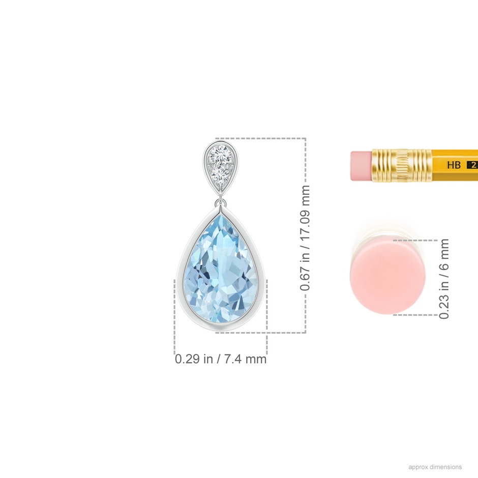 9x6mm AAA Bezel-Set Aquamarine Teardrop Earrings with Diamond in S999 Silver ruler