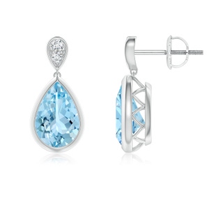 9x6mm AAAA Bezel-Set Aquamarine Teardrop Earrings with Diamond in P950 Platinum