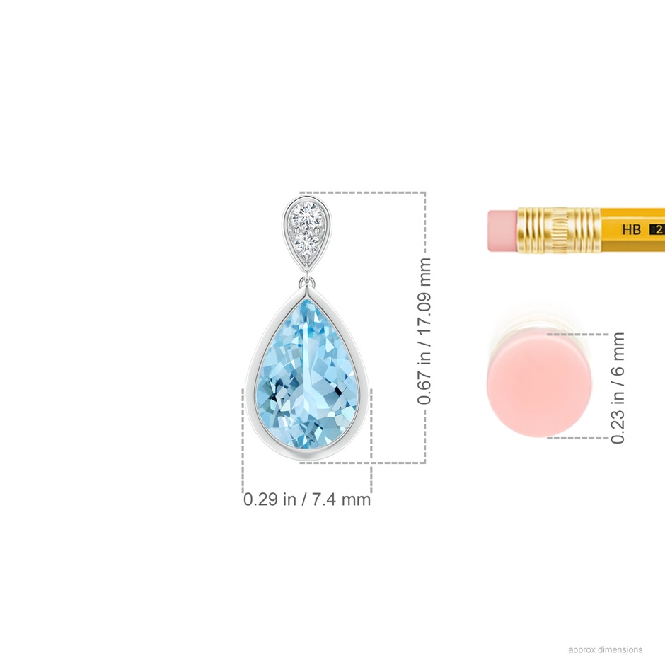 9x6mm AAAA Bezel-Set Aquamarine Teardrop Earrings with Diamond in S999 Silver ruler