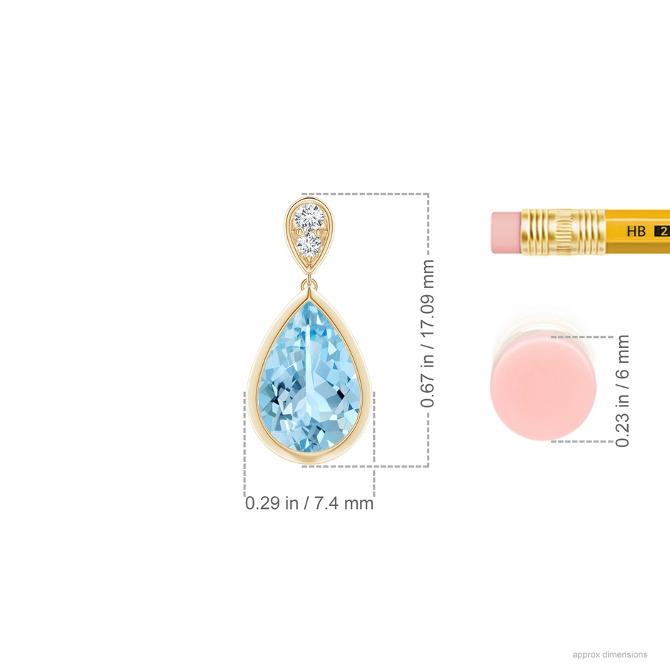 9x6mm AAAA Bezel-Set Aquamarine Teardrop Earrings with Diamond in Yellow Gold ruler