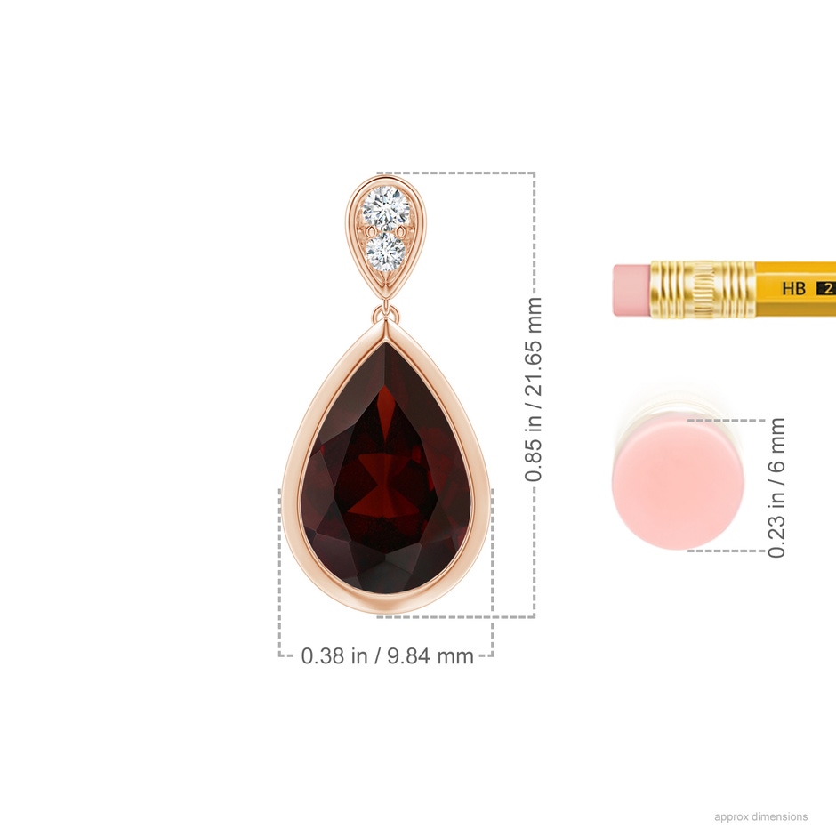 12x8mm A Bezel-Set Garnet Teardrop Earrings with Diamond in Rose Gold ruler
