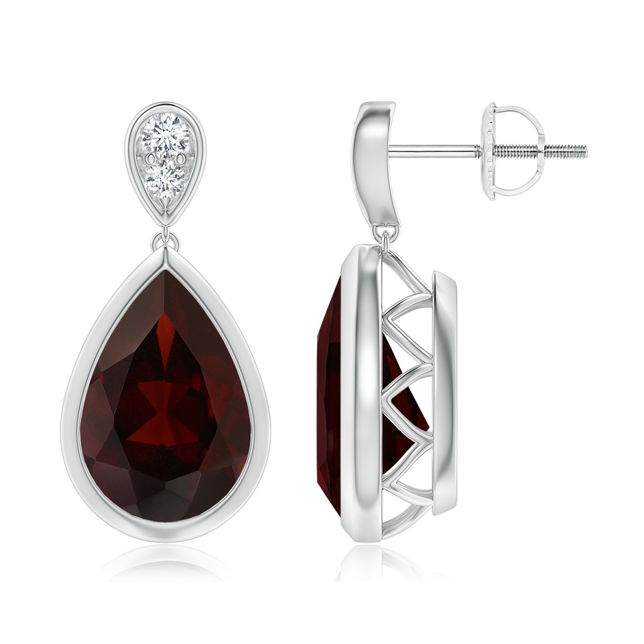 12x8mm A Bezel-Set Garnet Teardrop Earrings with Diamond in White Gold 