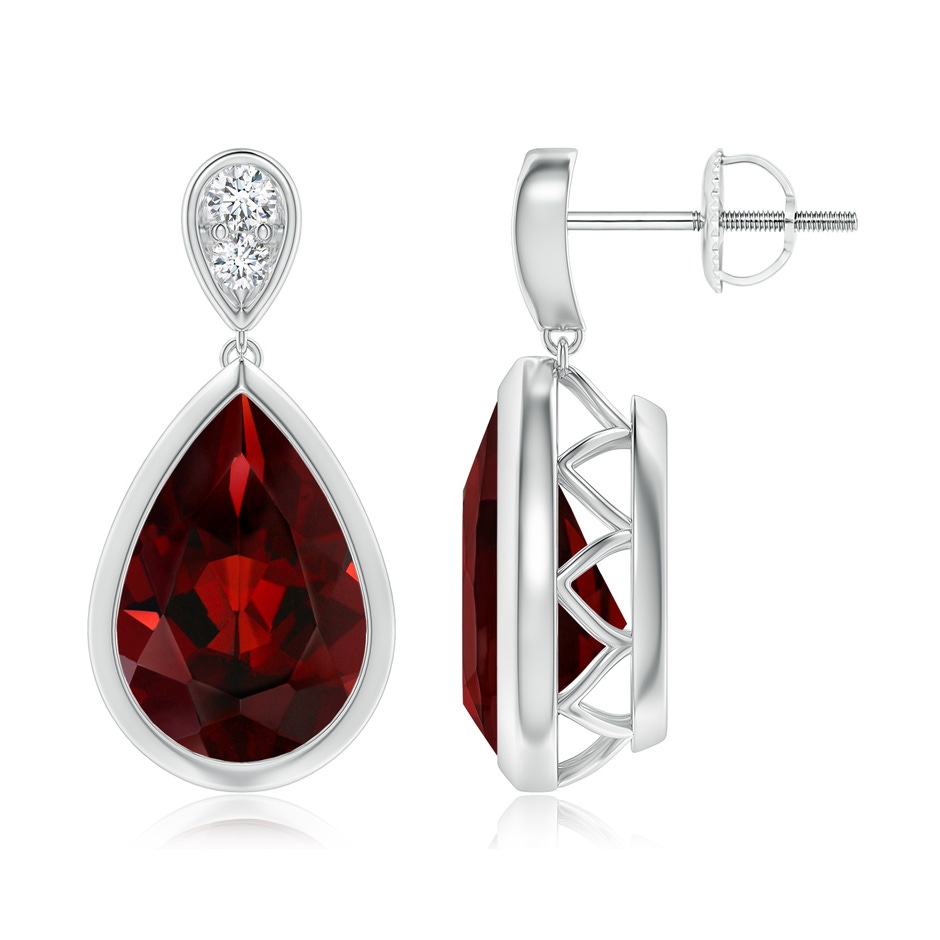 12x8mm AAA Bezel-Set Garnet Teardrop Earrings with Diamond in White Gold 