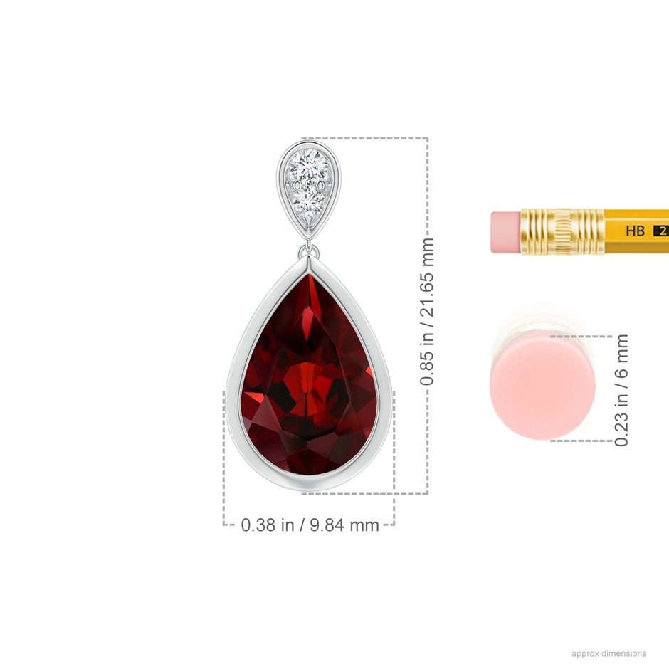 12x8mm AAA Bezel-Set Garnet Teardrop Earrings with Diamond in White Gold ruler