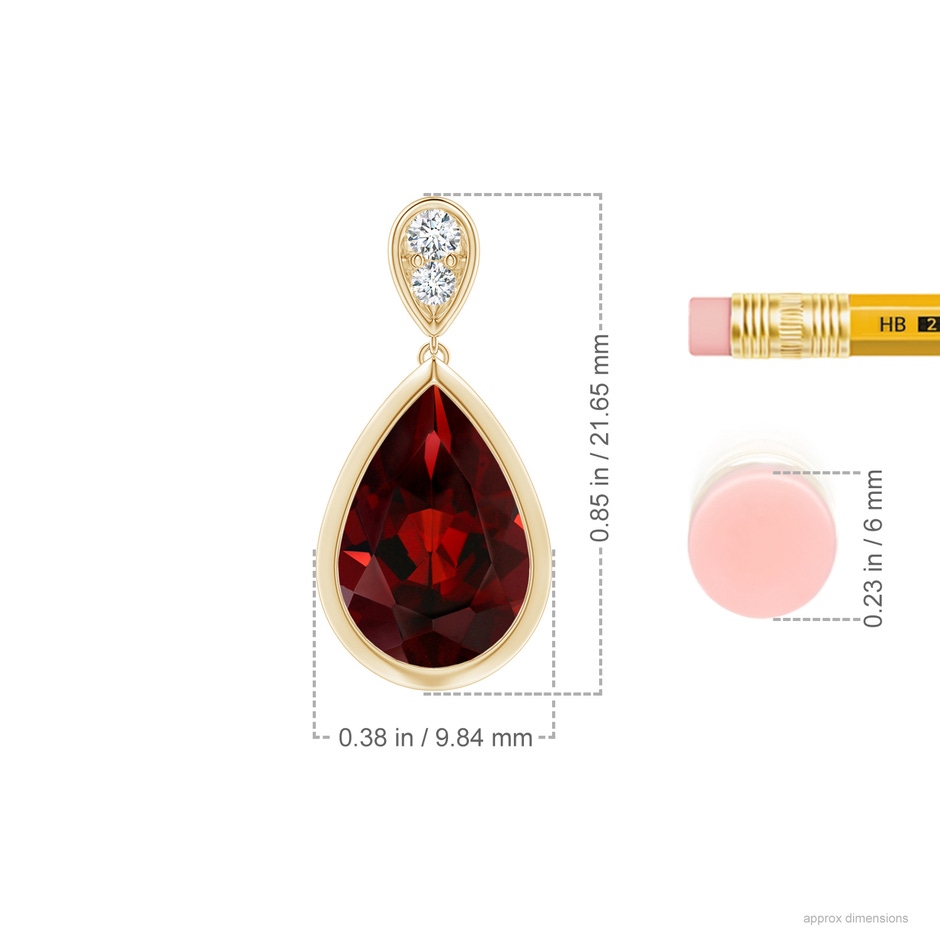 12x8mm AAA Bezel-Set Garnet Teardrop Earrings with Diamond in Yellow Gold ruler