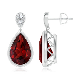 12x8mm AAAA Bezel-Set Garnet Teardrop Earrings with Diamond in P950 Platinum