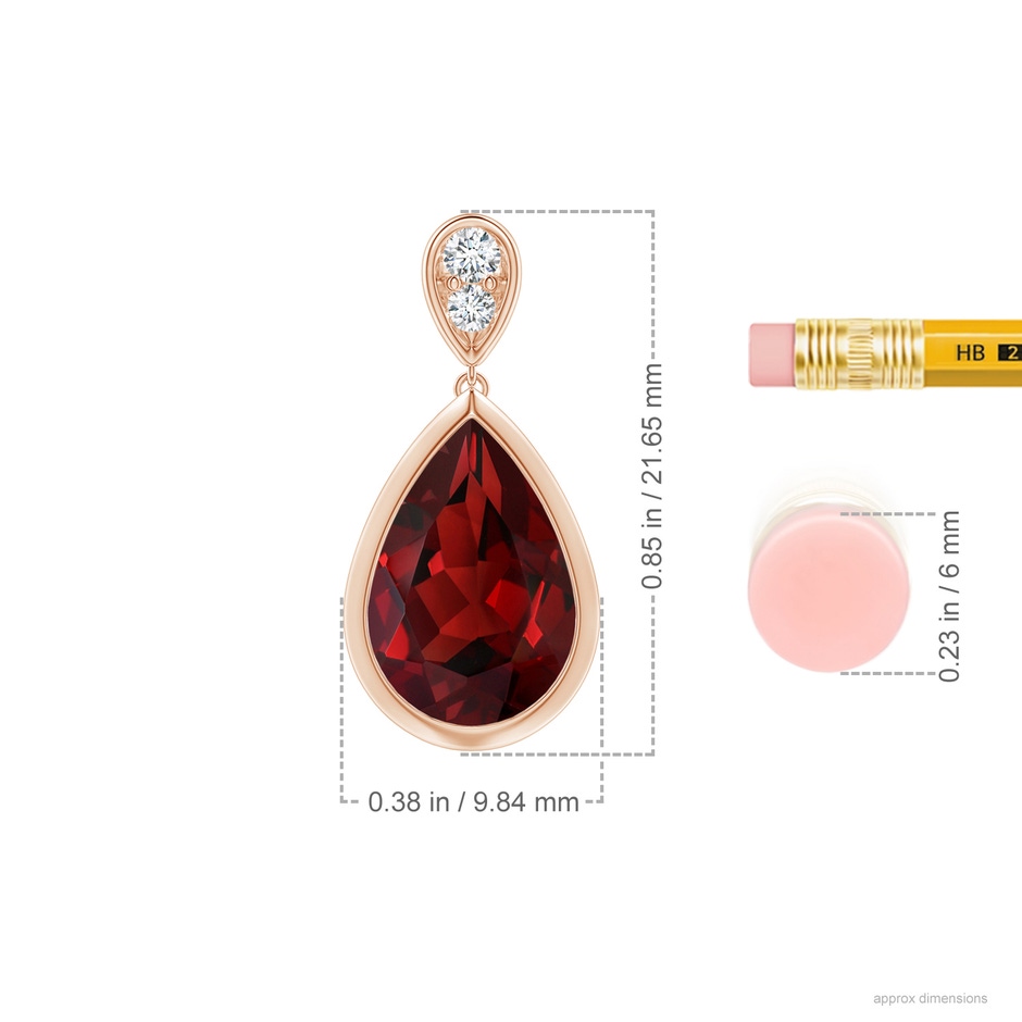 12x8mm AAAA Bezel-Set Garnet Teardrop Earrings with Diamond in Rose Gold ruler