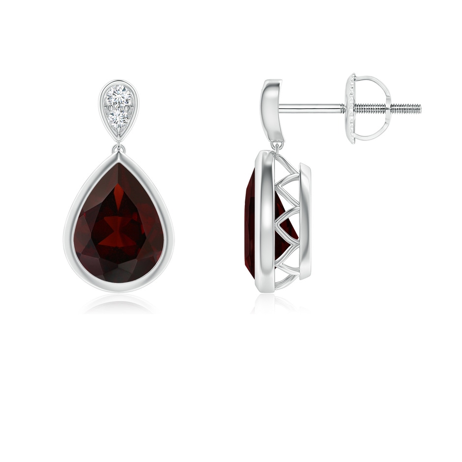 8x6mm A Bezel-Set Garnet Teardrop Earrings with Diamond in P950 Platinum 