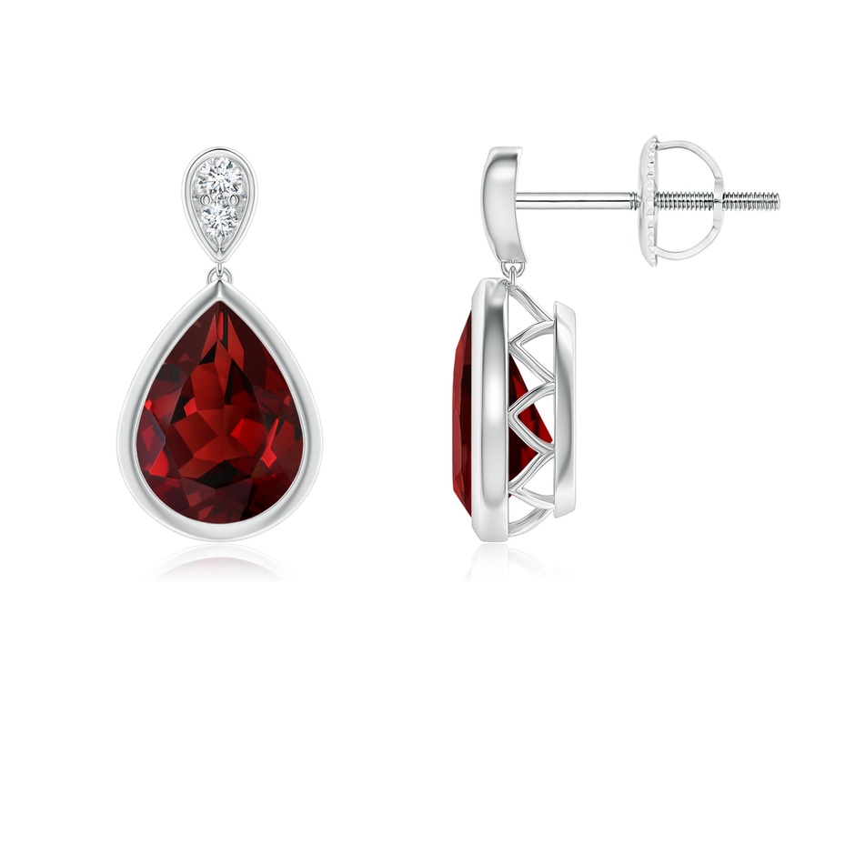 8x6mm AAAA Bezel-Set Garnet Teardrop Earrings with Diamond in P950 Platinum 