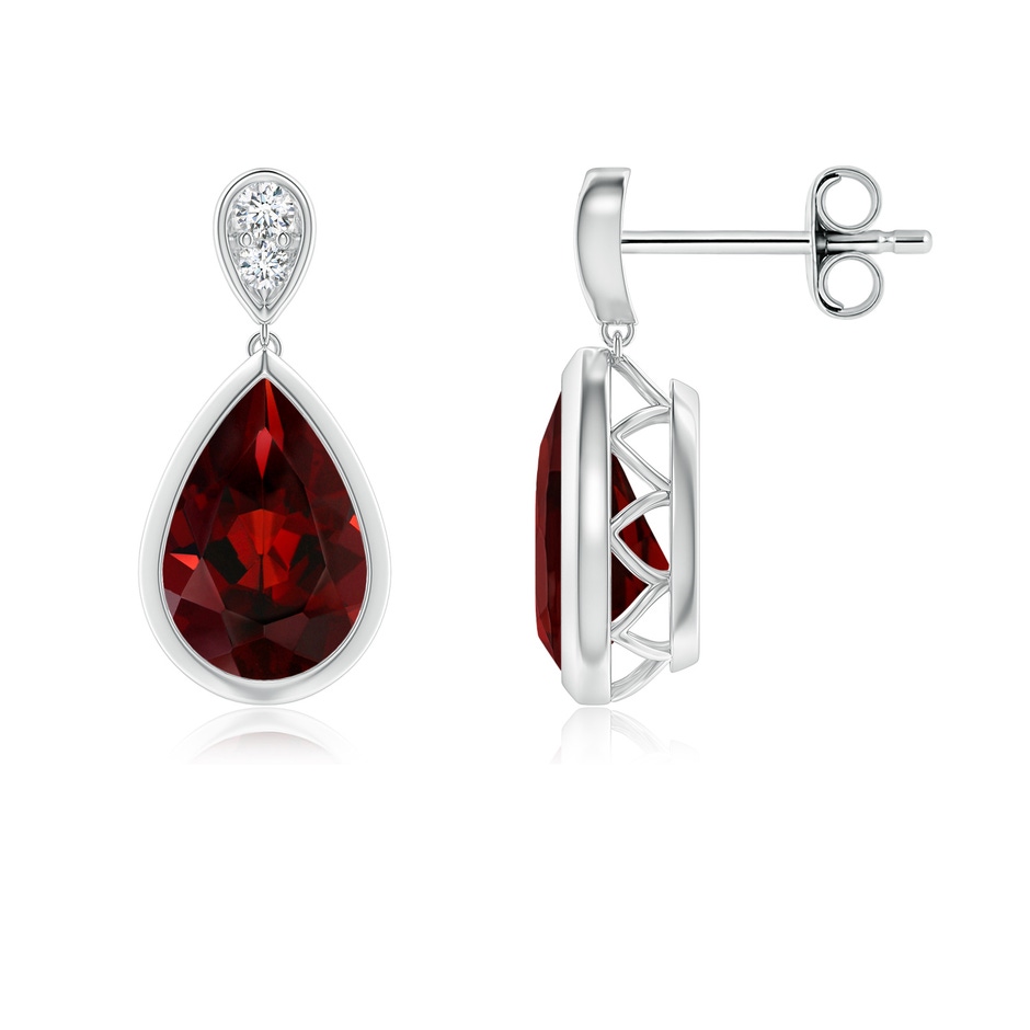 9x6mm AAA Bezel-Set Garnet Teardrop Earrings with Diamond in S999 Silver 