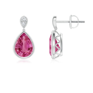 8x6mm AAAA Bezel-Set Pink Sapphire Teardrop Earrings with Diamond in P950 Platinum