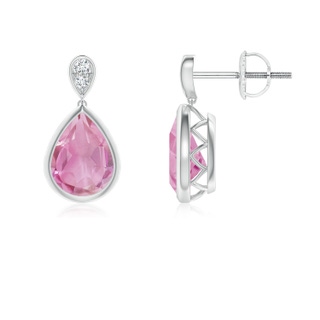 8x6mm A Bezel-Set Pink Tourmaline Teardrop Earrings with Diamond in P950 Platinum