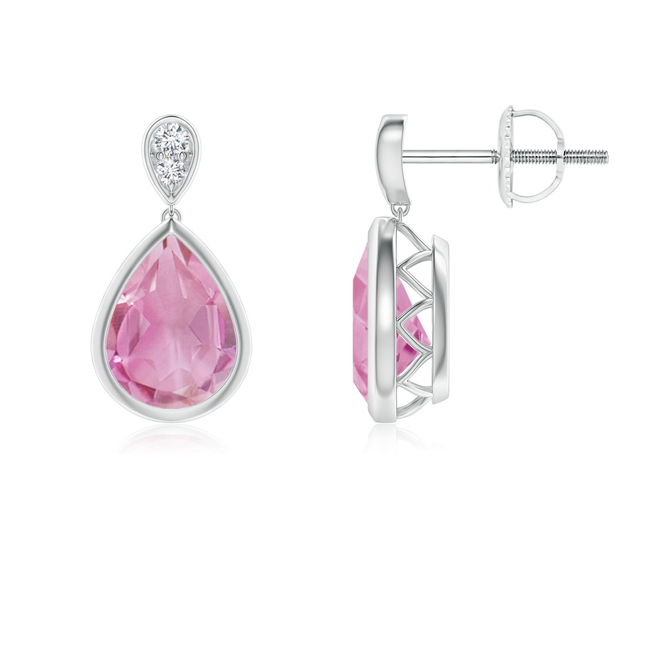8x6mm A Bezel-Set Pink Tourmaline Teardrop Earrings with Diamond in P950 Platinum 