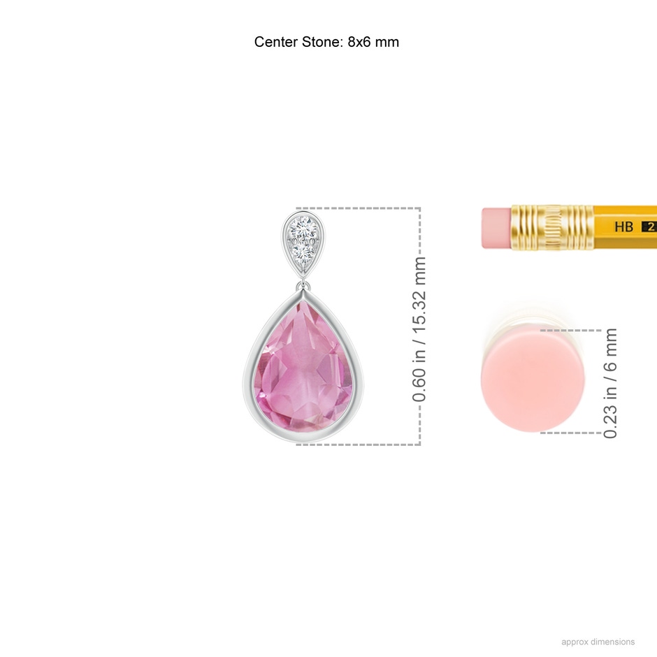 8x6mm A Bezel-Set Pink Tourmaline Teardrop Earrings with Diamond in P950 Platinum ruler