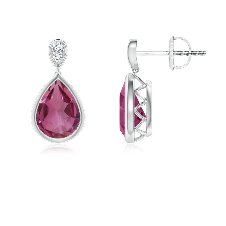 8x6mm AAAA Bezel-Set Pink Tourmaline Teardrop Earrings with Diamond in P950 Platinum 