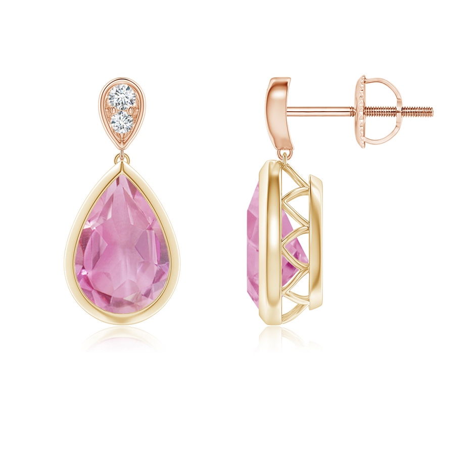 9x6mm A Bezel-Set Pink Tourmaline Teardrop Earrings with Diamond in 9K Yellow Gold 9K Rose Gold 