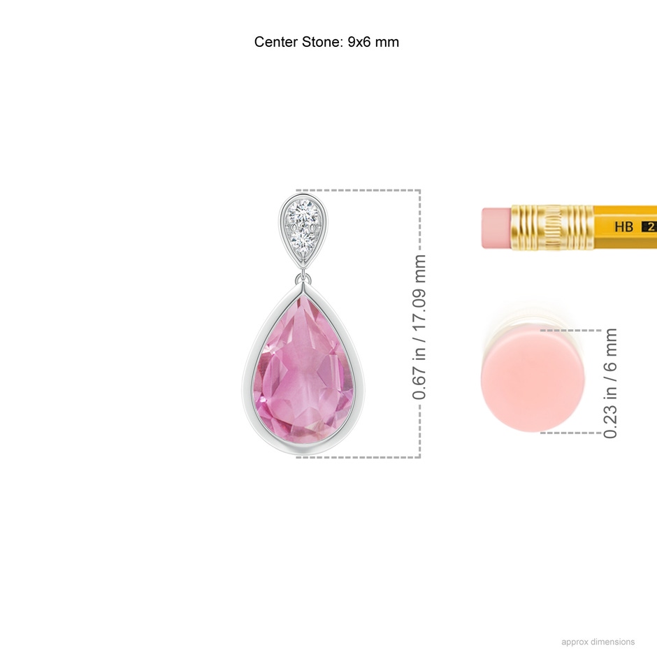 9x6mm A Bezel-Set Pink Tourmaline Teardrop Earrings with Diamond in P950 Platinum ruler