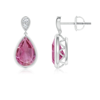 9x6mm AAA Bezel-Set Pink Tourmaline Teardrop Earrings with Diamond in White Gold