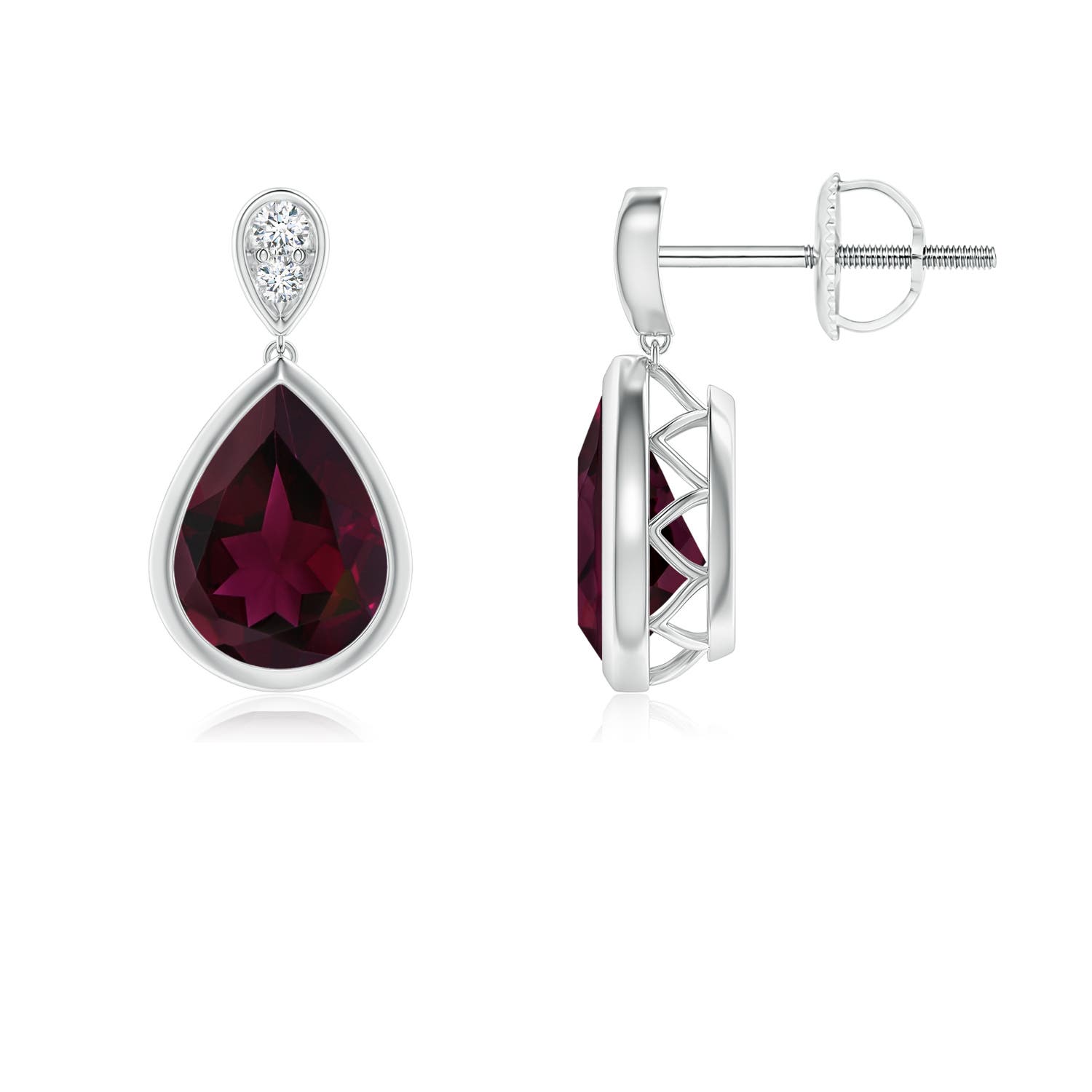 あめ Bezel-Set Amethyst Teardrop Earrings with Diamond