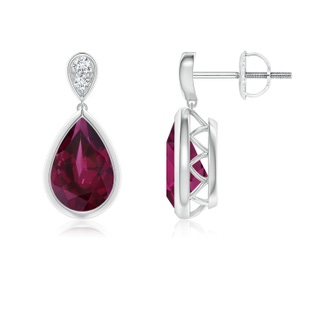 9x6mm AAA Bezel-Set Rhodolite Teardrop Earrings with Diamond in White Gold