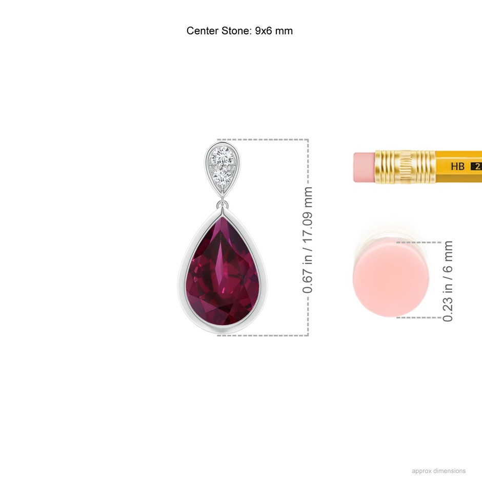 9x6mm AAA Bezel-Set Rhodolite Teardrop Earrings with Diamond in White Gold ruler