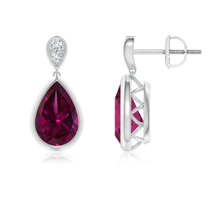 9x6mm AAAA Bezel-Set Rhodolite Teardrop Earrings with Diamond in P950 Platinum