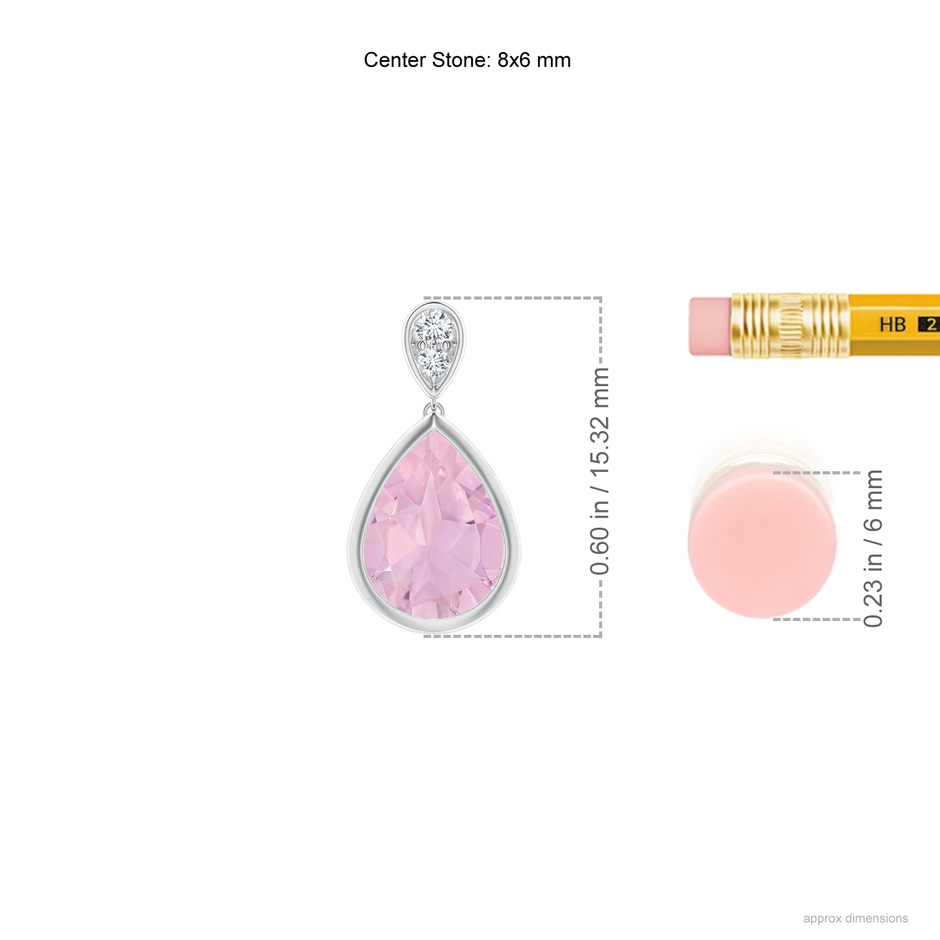 8x6mm AAAA Bezel-Set Rose Quartz Teardrop Earrings with Diamond in S999 Silver ruler