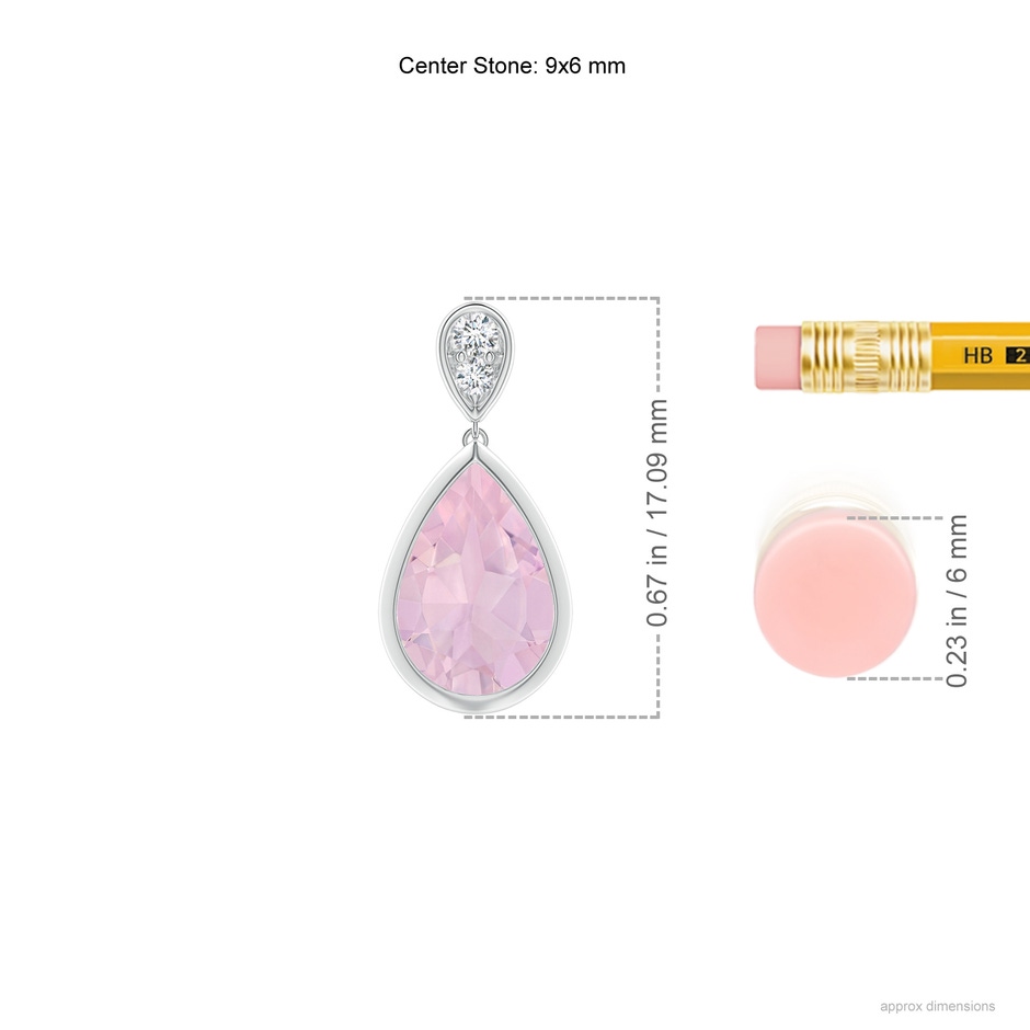 9x6mm AAA Bezel-Set Rose Quartz Teardrop Earrings with Diamond in White Gold ruler