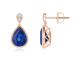 8x6mm AAA Bezel-Set Sapphire Teardrop Earrings with Diamond in Rose Gold