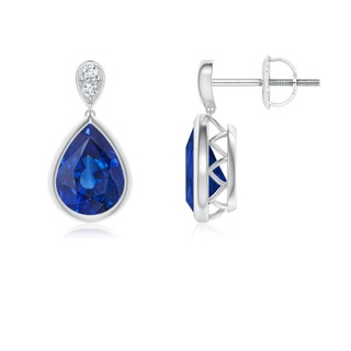 8x6mm AAA Bezel-Set Sapphire Teardrop Earrings with Diamond in White Gold