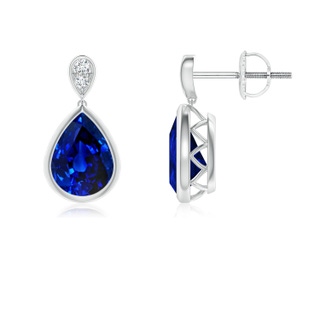 8x6mm AAAA Bezel-Set Sapphire Teardrop Earrings with Diamond in P950 Platinum